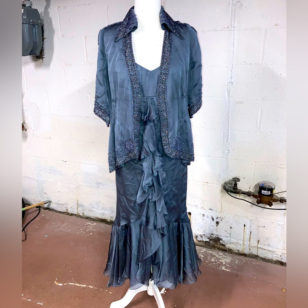 Vintage Authentic Randi Rahm Silk (?) Gown/Beaded Jacket Set
